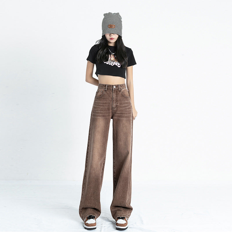 Women's High Waist American Style Straight Retro Jeans