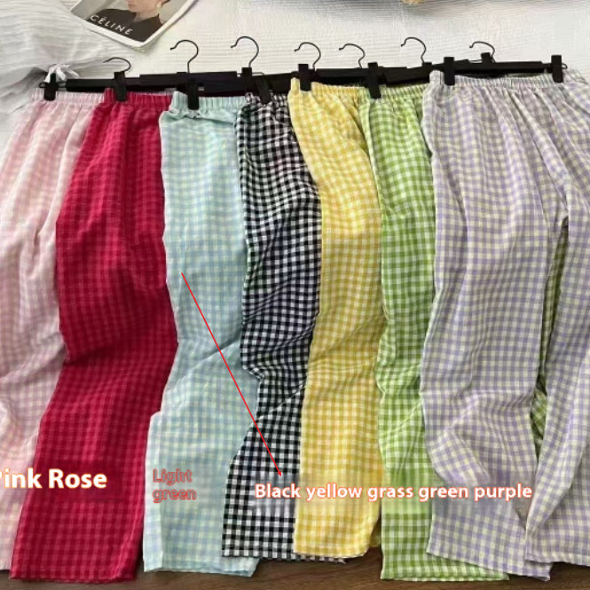 Japanese Style Plaid Casual Wide-leg Pants For Women