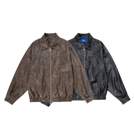 Lapel Motorcycle Pu Coat For Men