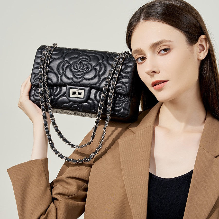 Chanel-style Camellia Top-Grain Goat Skin Bag