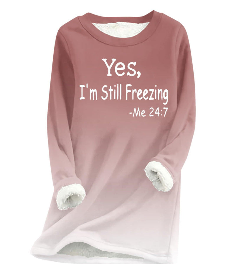 Autumn And Winter Women's Fleece-lined Women's Round Neck Sweater