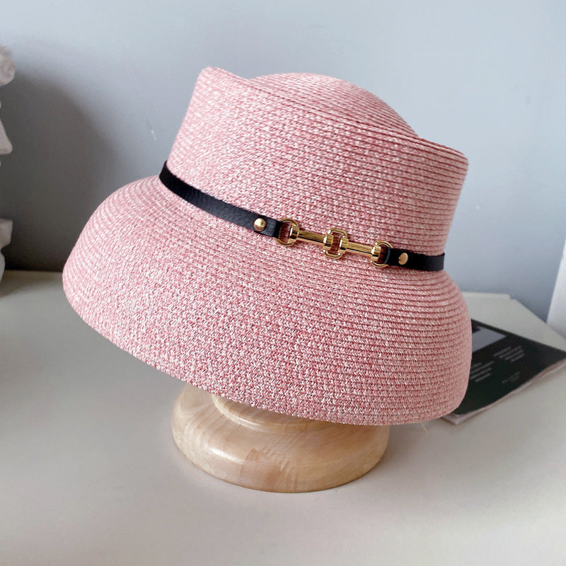 Women's Lampshade Shape Fashion Metal Belt Buckle Straw Hat