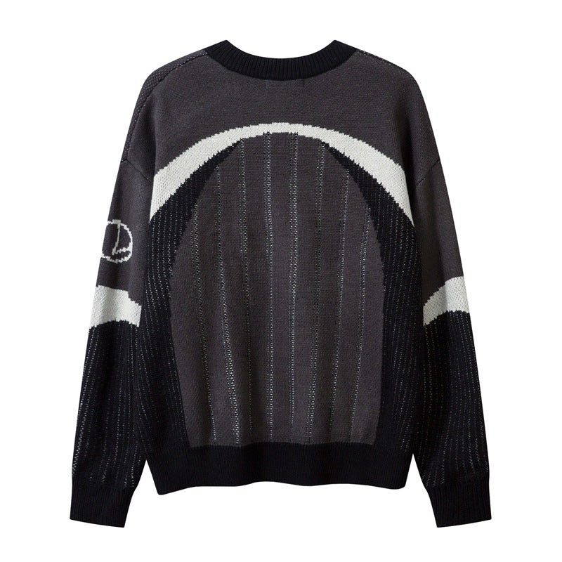 Color Contrast Patchwork Vertical Striped Sweater Men's Loose Pullover Sweater