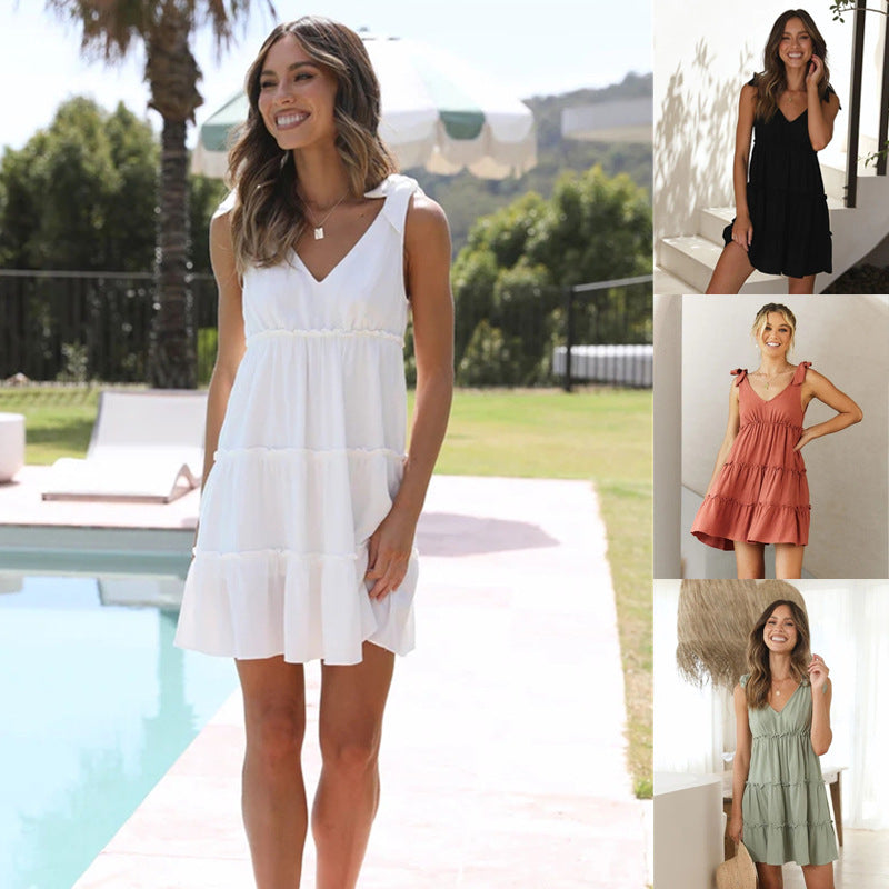 Sleeveless Front And Rear V-neck Dress For Women