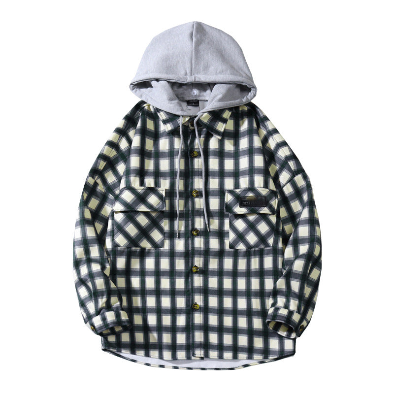 Mænds Hong Kong-stil Casual Langærmet Ternet Fleece Tyk Skjorte