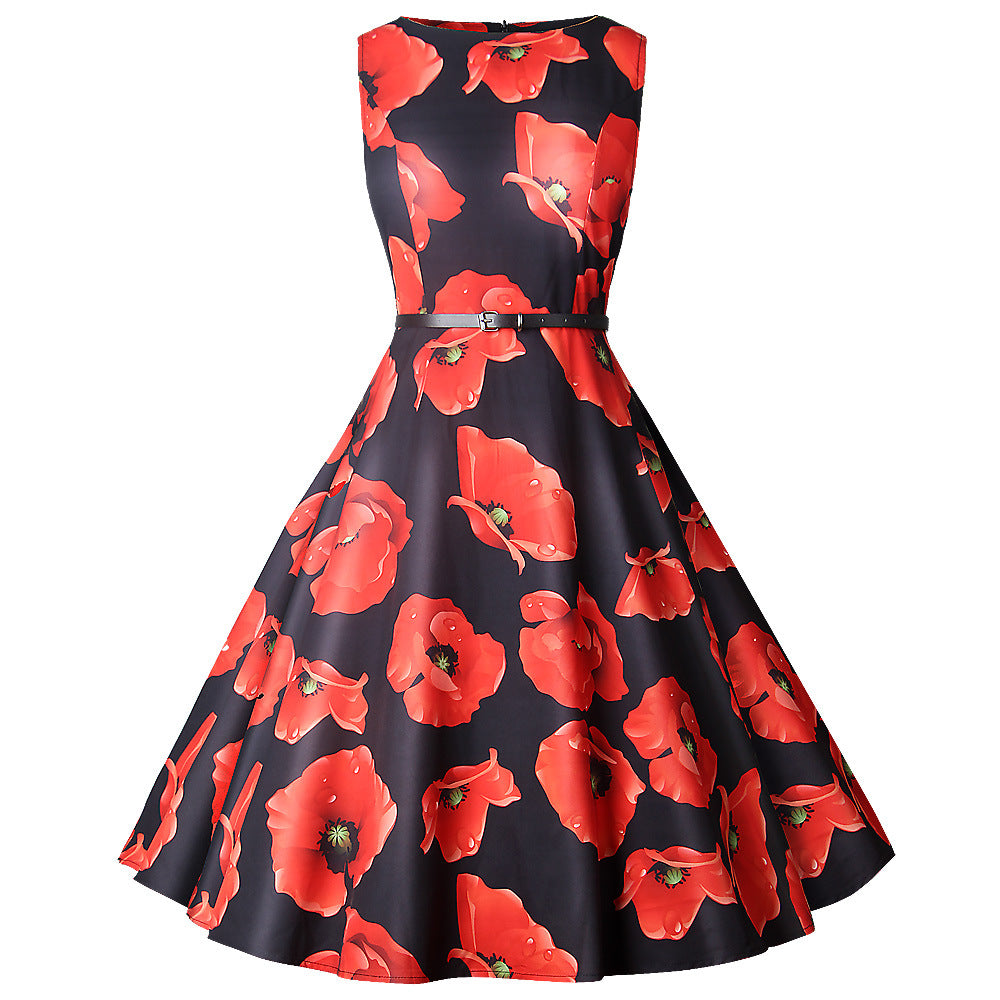 1950s Retro-Style Flapper Dress With A Festive Print