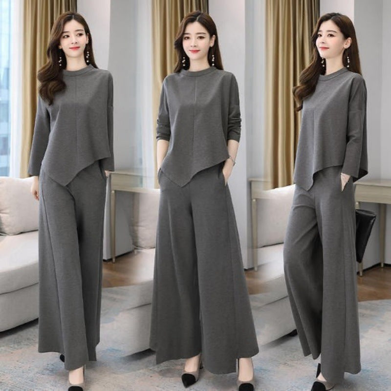 Spring And Autumn Wide-leg Pants Set Casual Stylish Culottes Two-piece