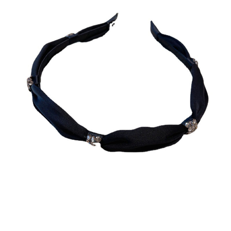New High-end Silk Fabric Hairband With Rhinestones And A Bow Knot