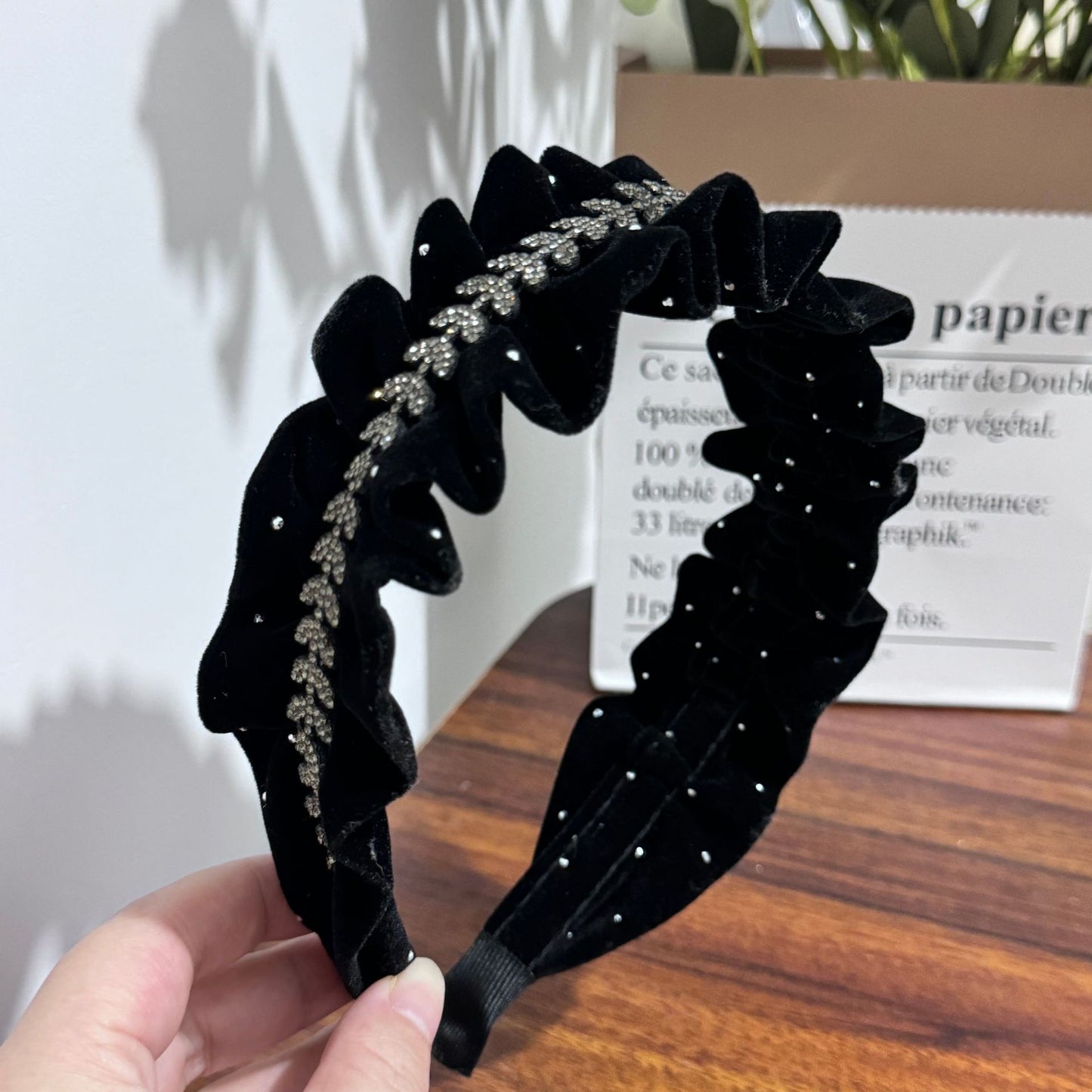 Pandebånd Høj Kranie Top Retro Sort Fuld Diamant Knust Hår
