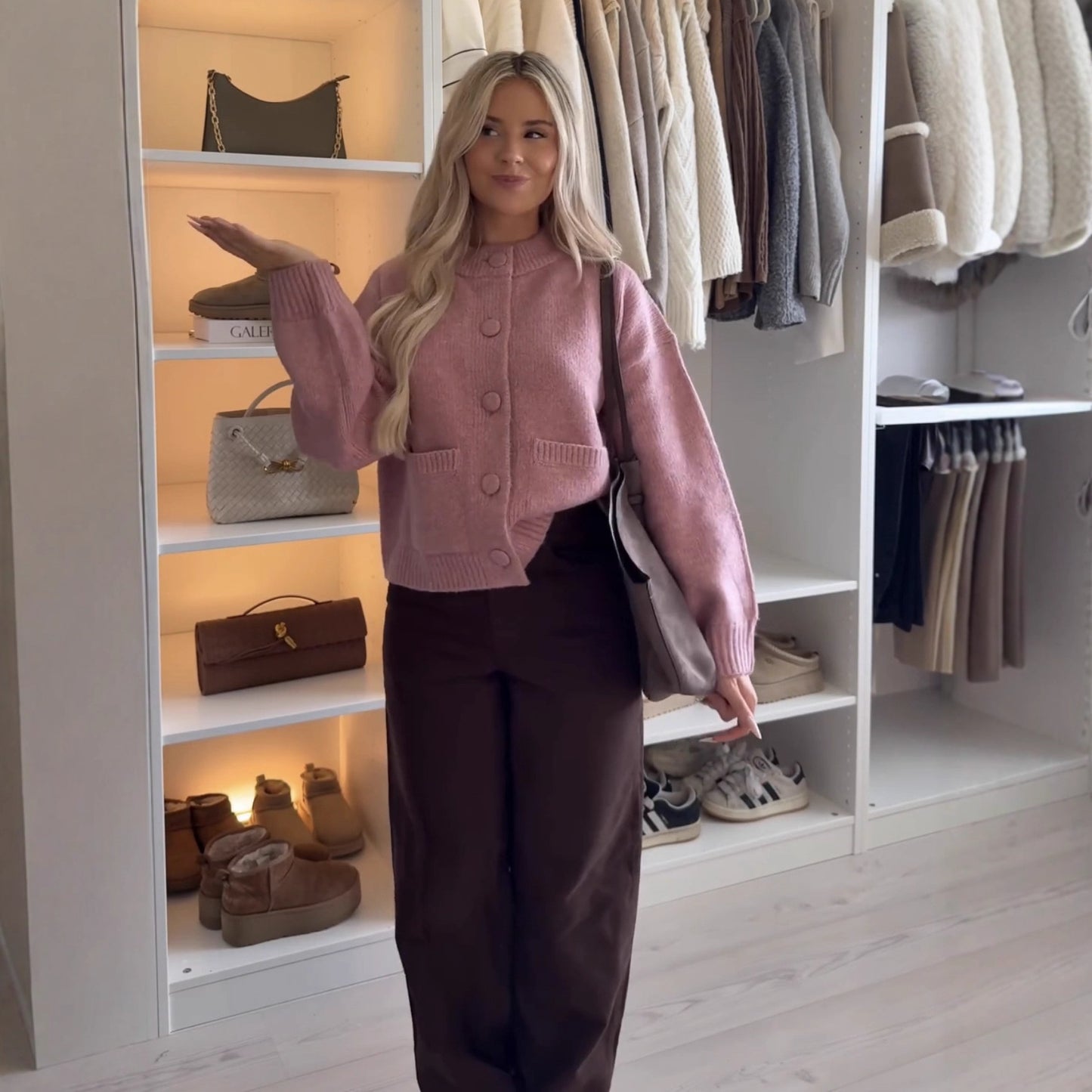 Womens Stylish Round-Neck Solid-Color Soft-Style Sweater Knitted Cardigan Top