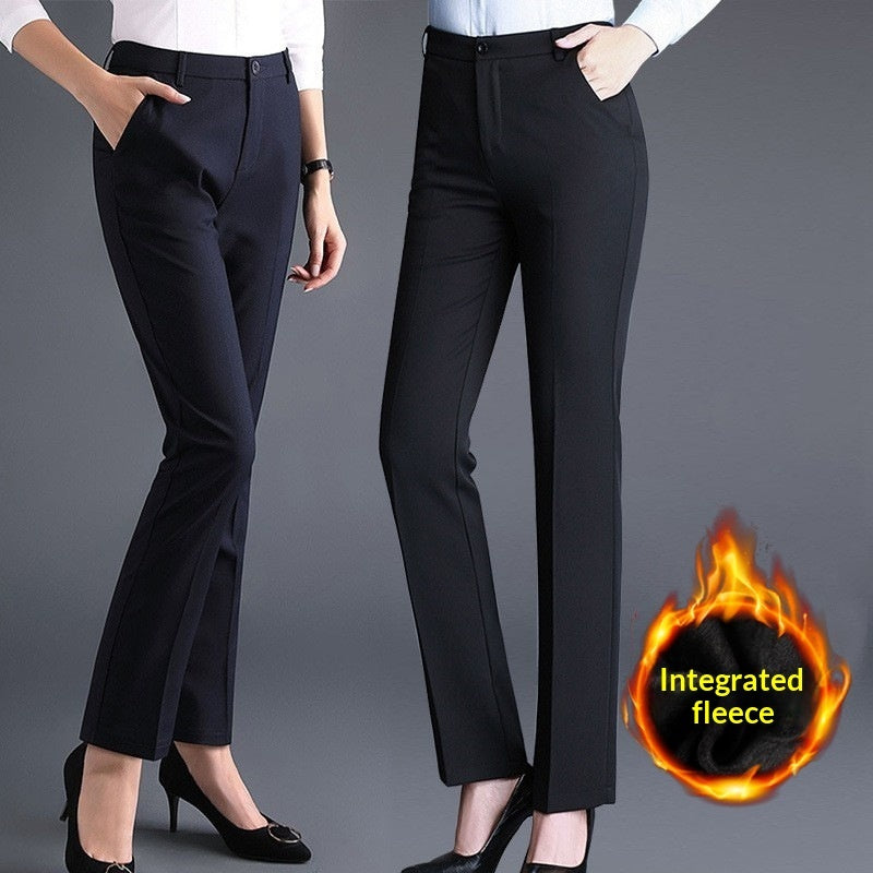 Women's Professional AutumnWinter Thick Fleece High-Waisted Straight Pants