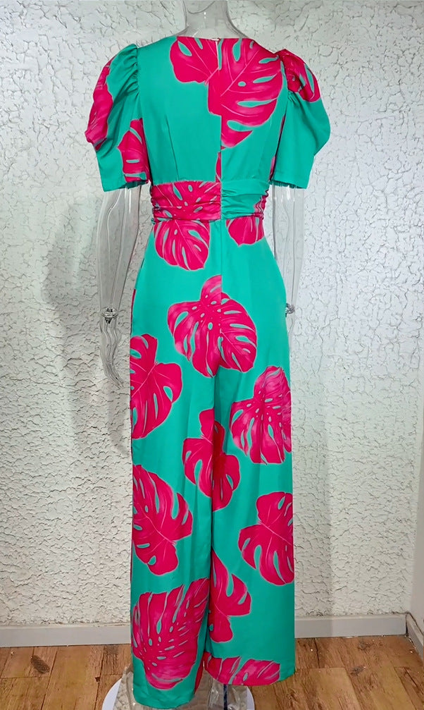 Casual V-neck Waist Wide Leg Jumpsuit For Women