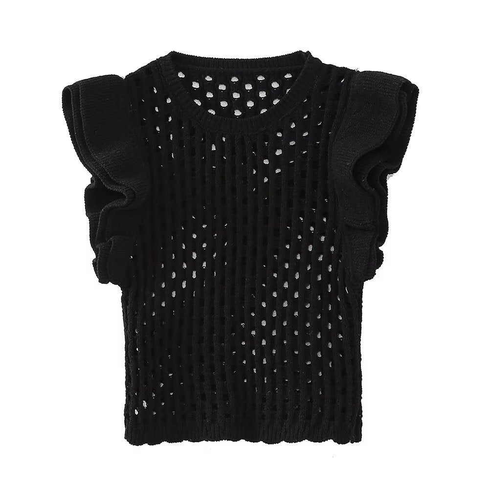 Hollow Out Layered Decorative Knitted Sweater Vest For Women