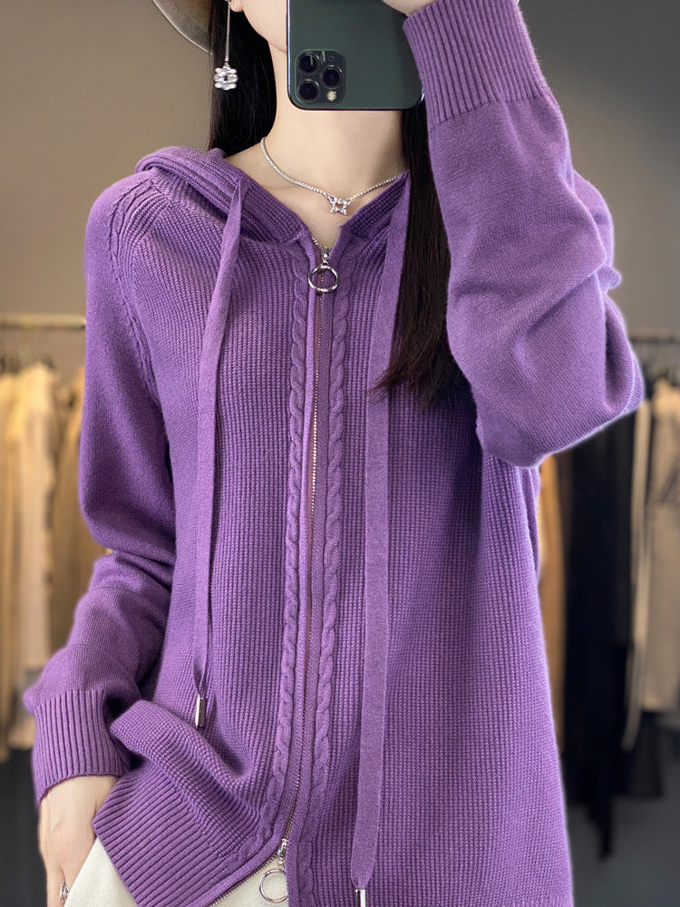 Double Zipper Cardigan Sweater Hoodie Loose-fitting Hoodie Long Sleeve