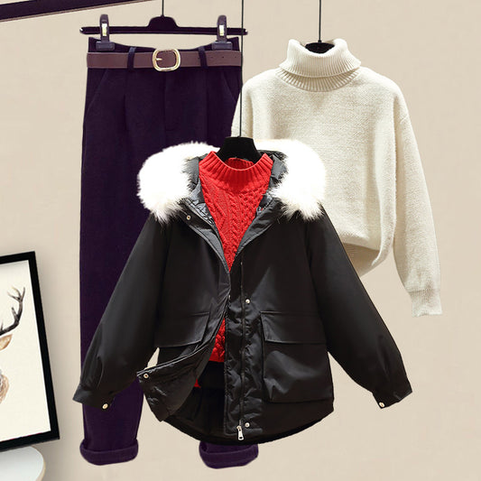Women's Padded Jacket Sweater Set Made Of Cotton