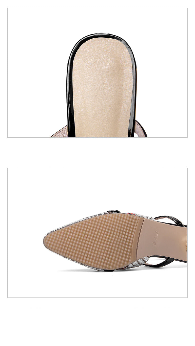 Patent Leather Low Heel Sandals Summer Chunky Toe Buckle Strap