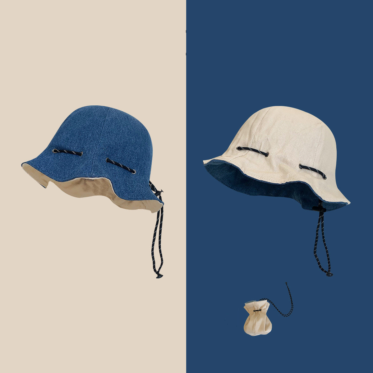 Ensfarvet Vendbar Denim Fiskerhat