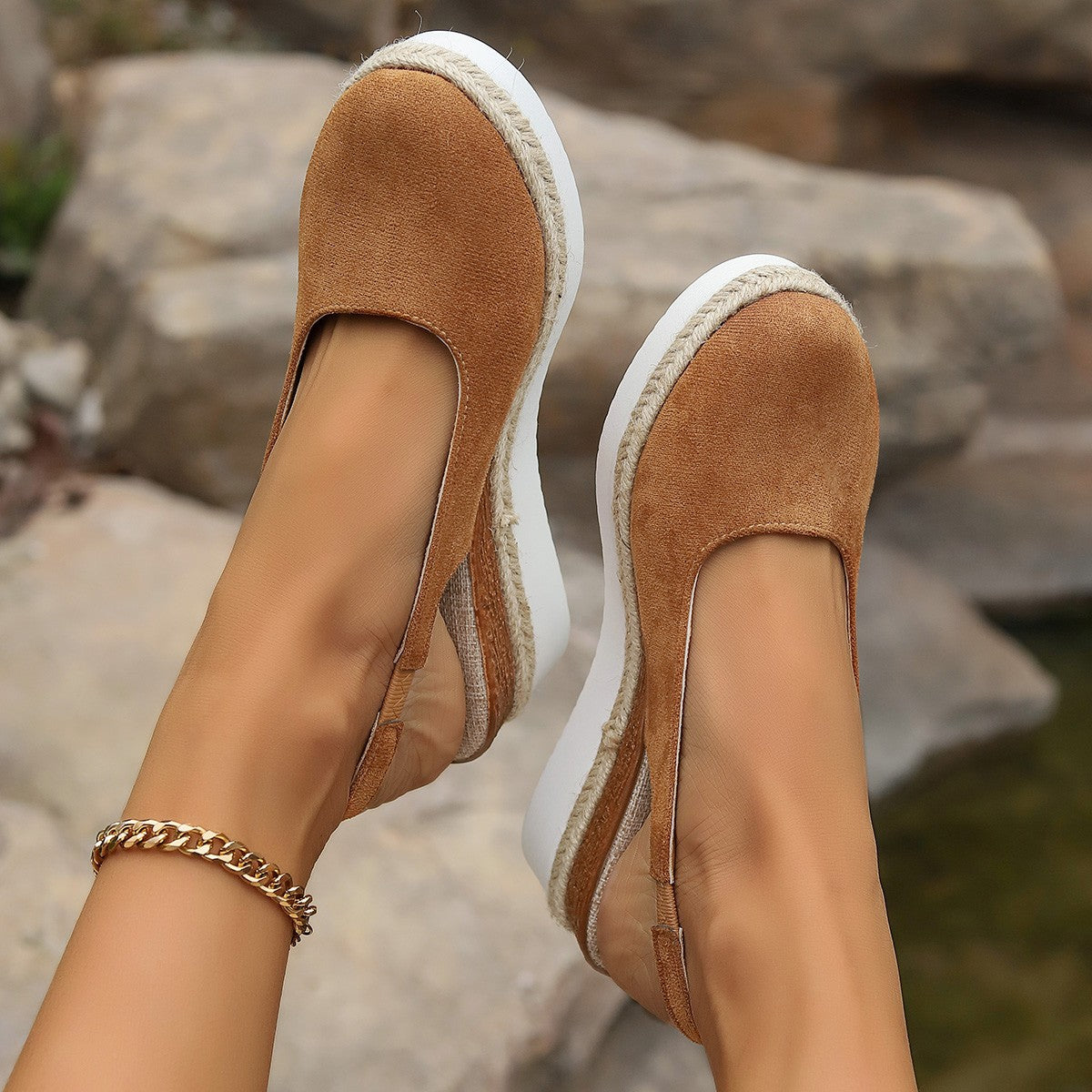 Solid Color Round Toe Women's Platform Plus Size Sandals