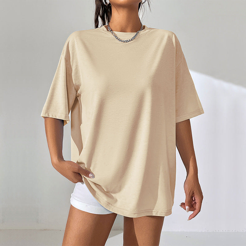 Solid-color Mid-length Loose-fit T-shirt For Women