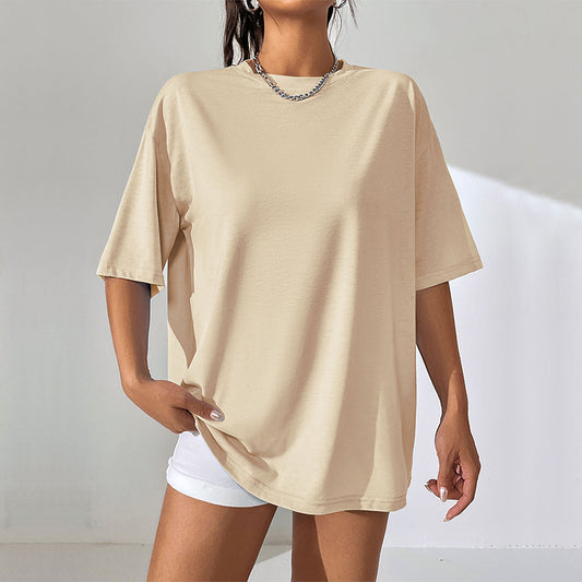 Solid-color Mid-length Loose-fit T-shirt For Women