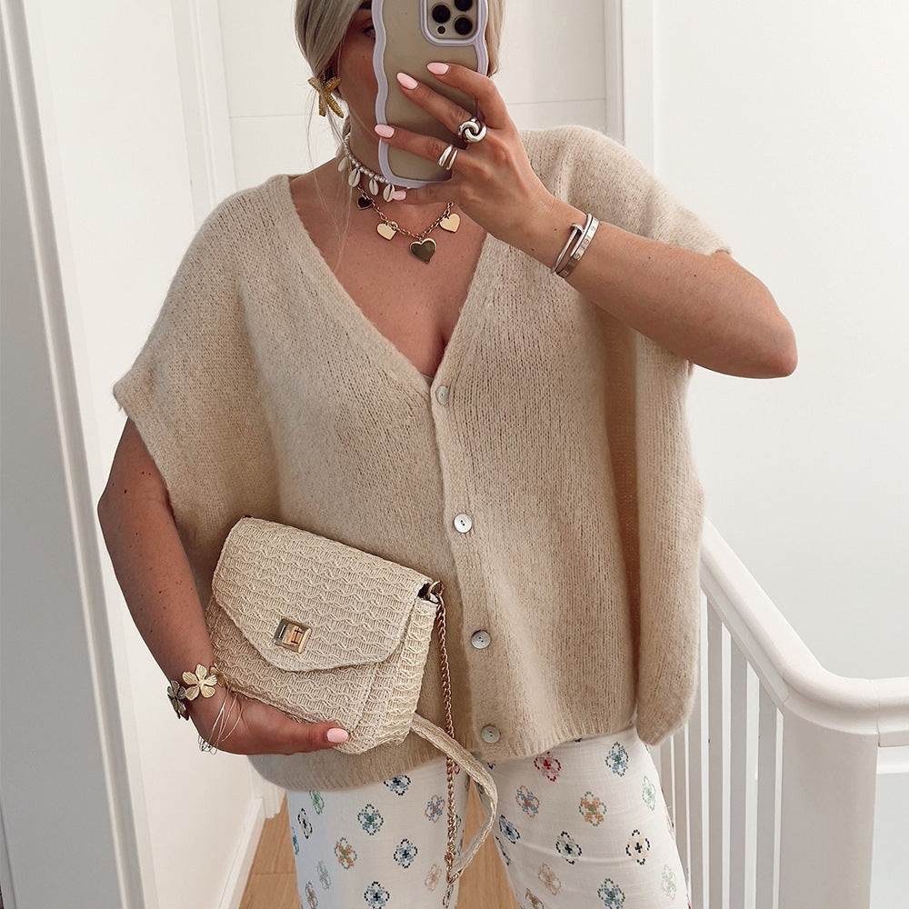 Loose Casual V-neck Single-breasted Knitted Cardigan Sweater Coat