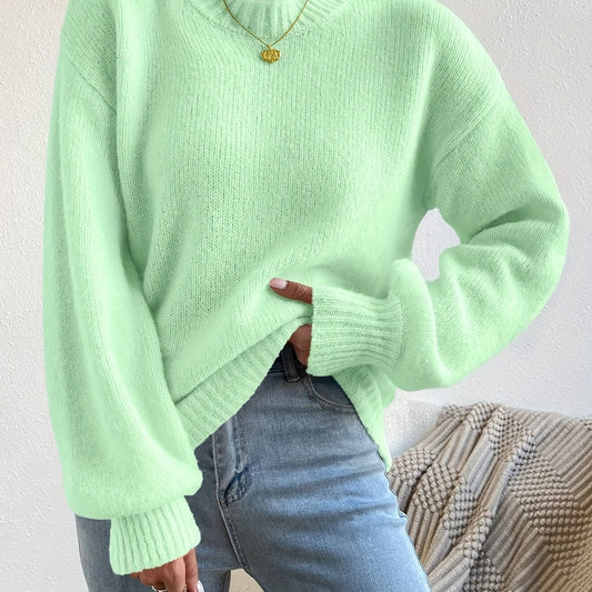 Round Neck Small Turtleneck Drop-shoulder Knitted Pullover