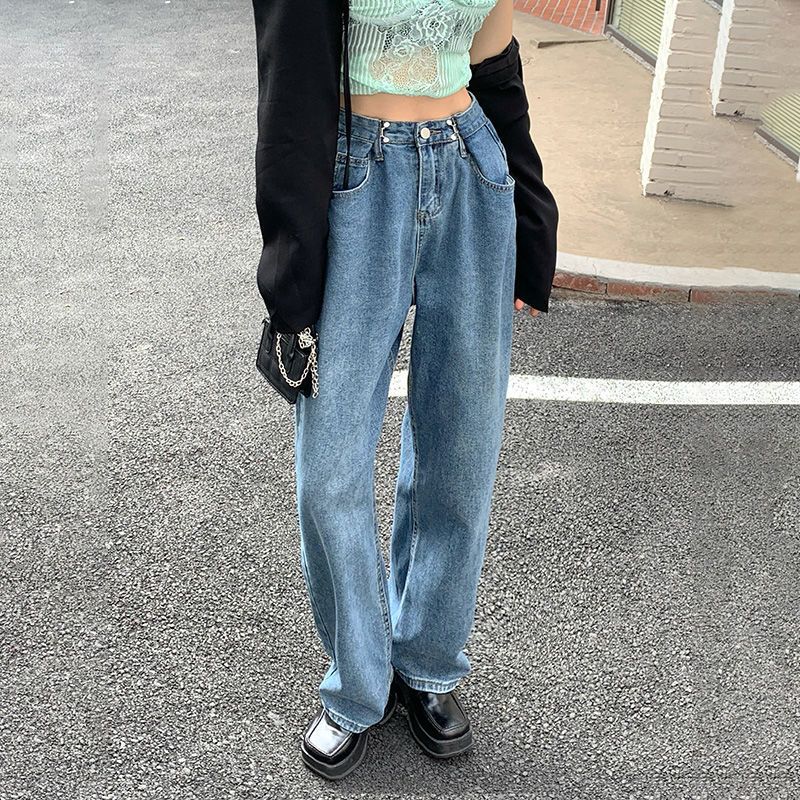 Ripped Wide-legged Jeans Women's Straight Loose High Waist