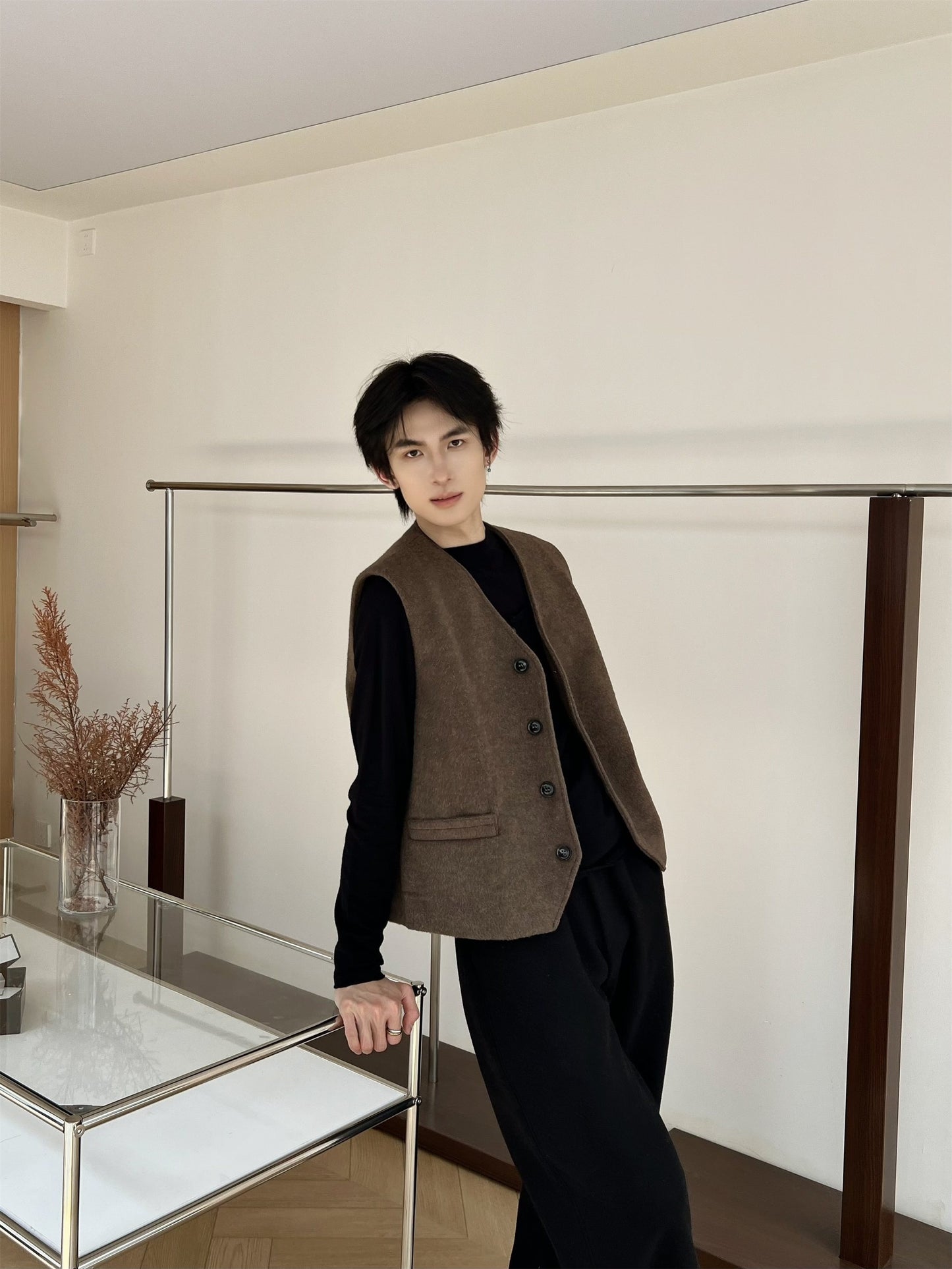 Mens Sophisticated Monochrome Wool Layered Vest In A French Style