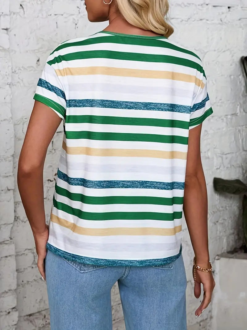 Stribet kortærmet fashion T-shirt med rund hals