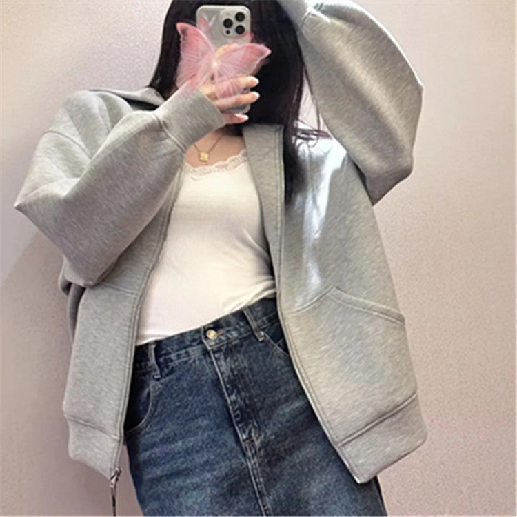 Idle Style Casual Zipper Gray Air Cotton Sweater For Women