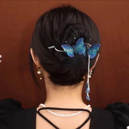 Alloy Hand Embroidered Butterfly Twist Clip