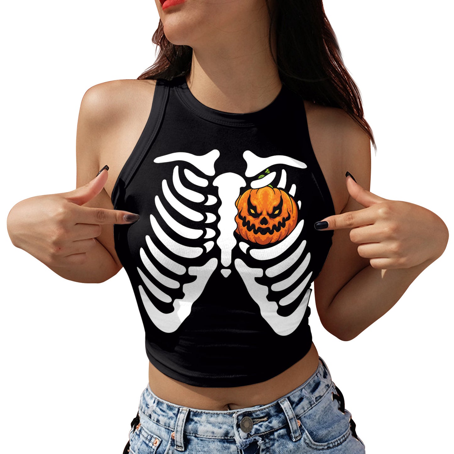 Skeleton Skull Digital Printing Vest Top For Women