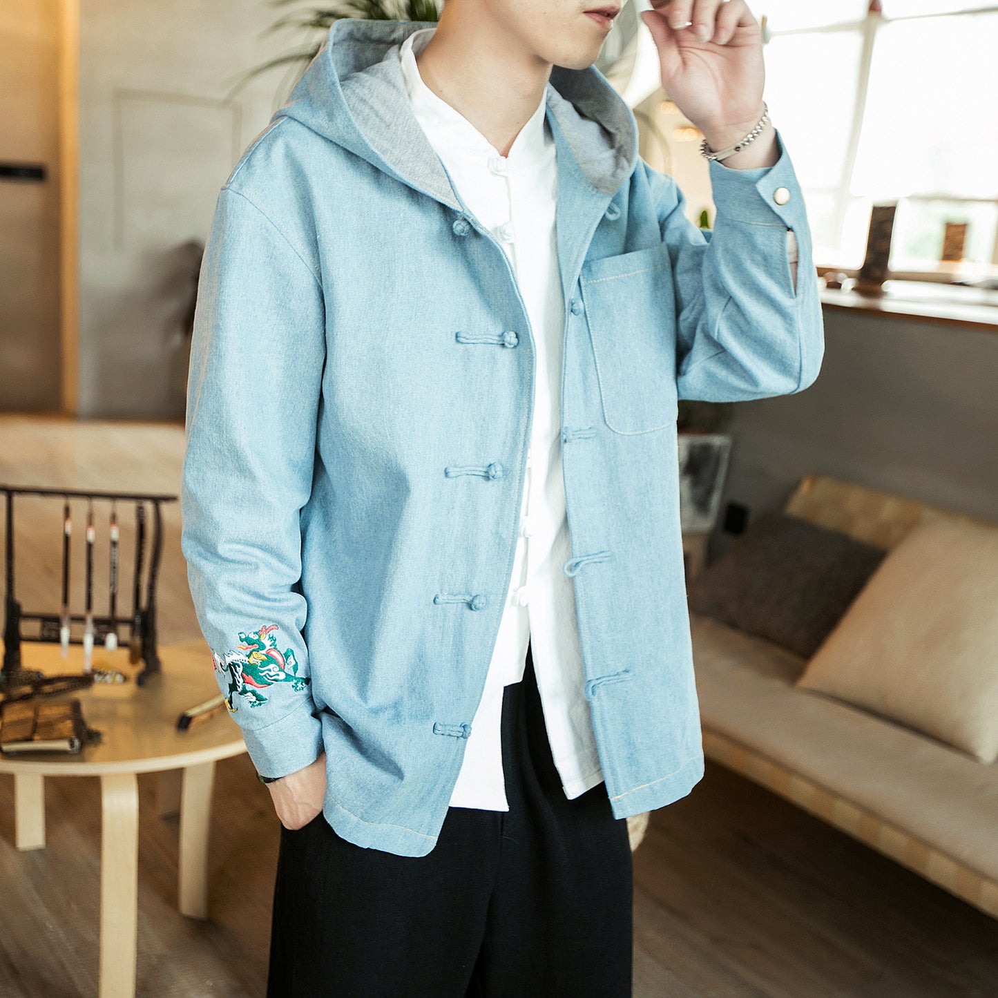 Men's Japanese Casual Denim Hooded Jacket