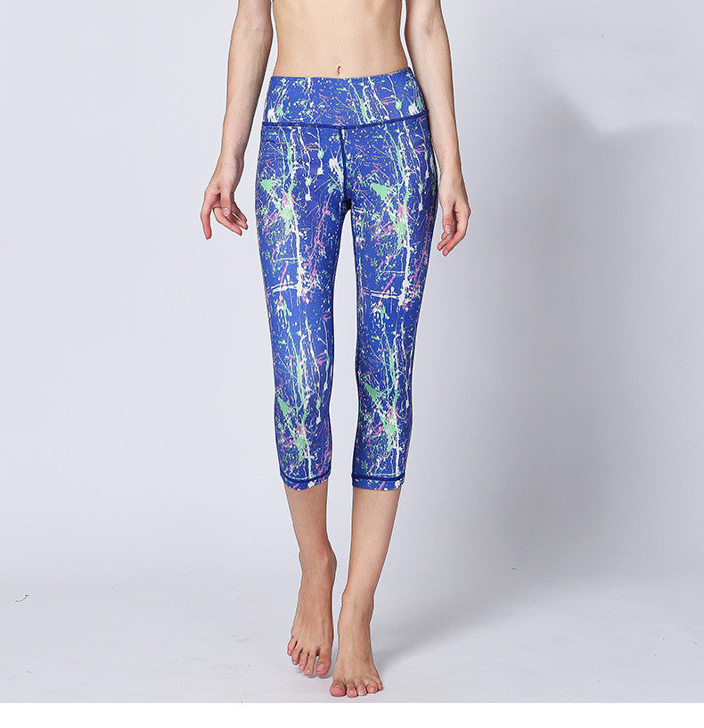 Women's Yoga Pants Digital Print High Waist Cropped Hip Pants