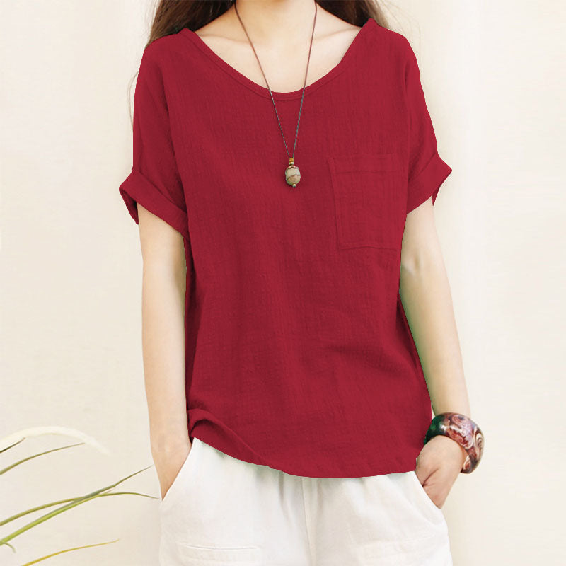 Casual Literary Style Korean Version Short Sleeve