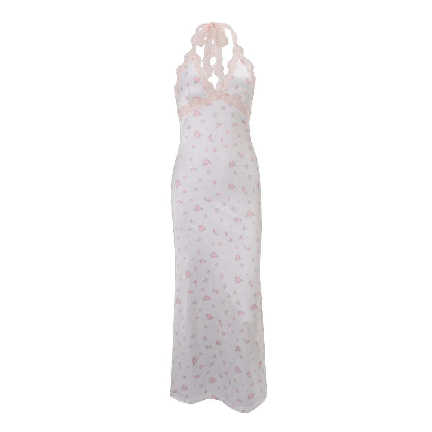 Sexy Halterneck Lace-trimmed Floral Dress For Women