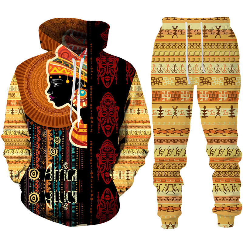 Printed Casual Men's Hooded Sweater Suit