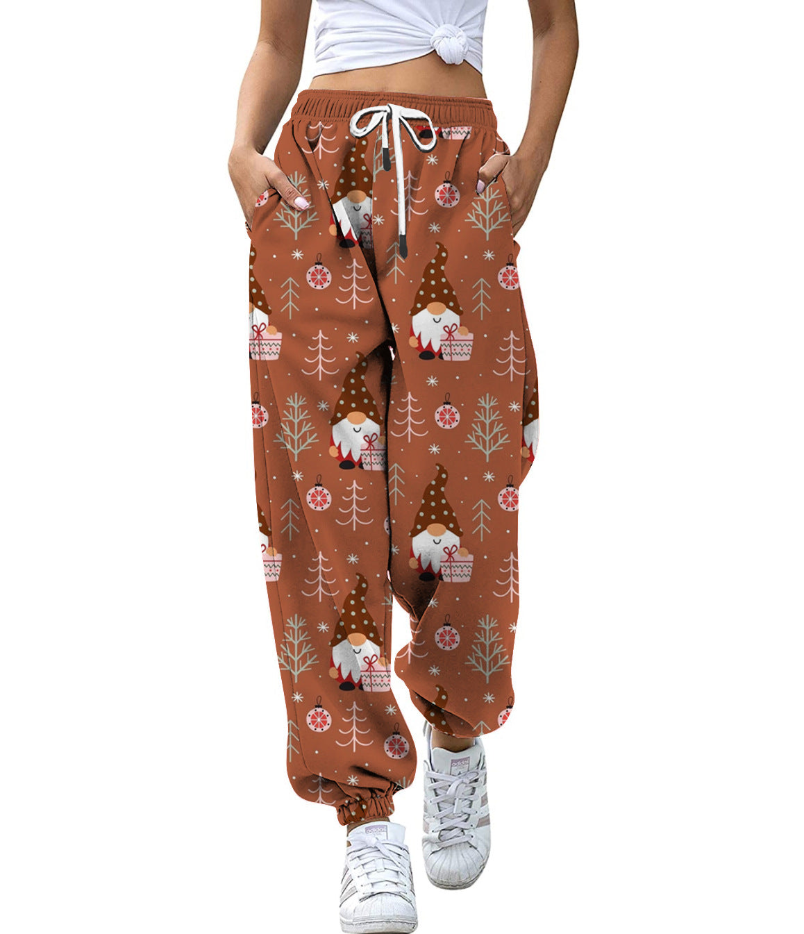 European And American Christmas High Waist Loose 3d Printed Casual Drawstring Women's Sports Casual Pants