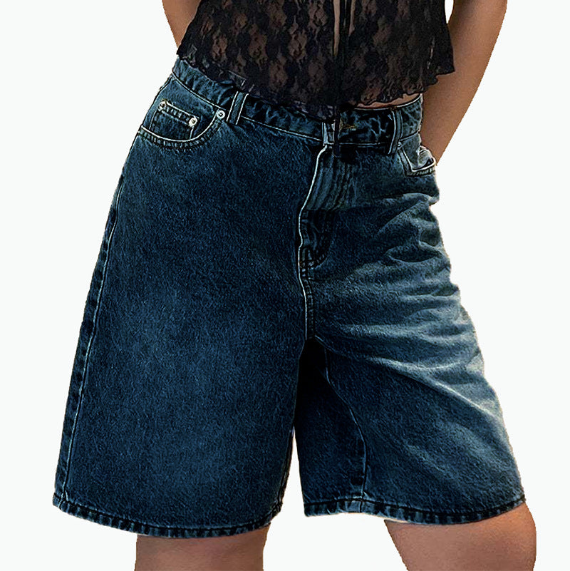 Casual Mid-Waist Straight-Cut Cropped Denim Womens Pants