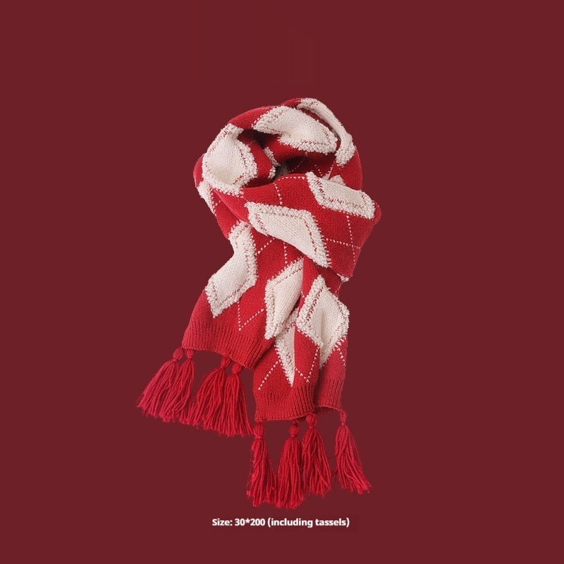 New Year Gift Red Lovers Wild Plaid Warm Wool Scarf