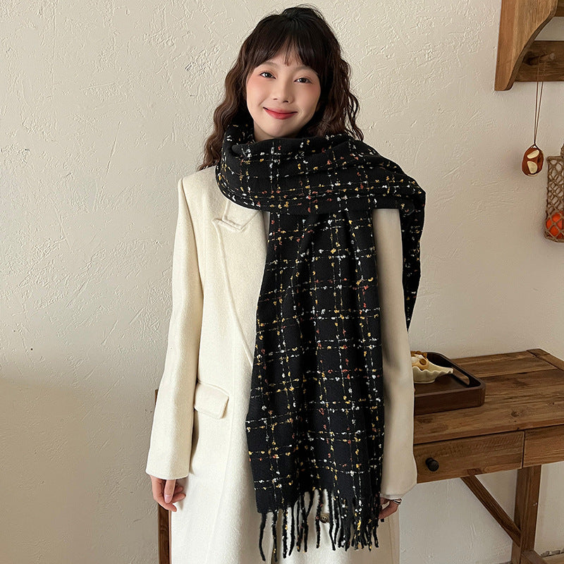Black Plaid Artificial Cashmere Scarf Women
