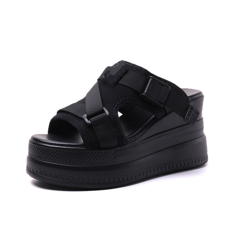 Women's Fashion Thick Bottom Inside High External Slope With Slippers