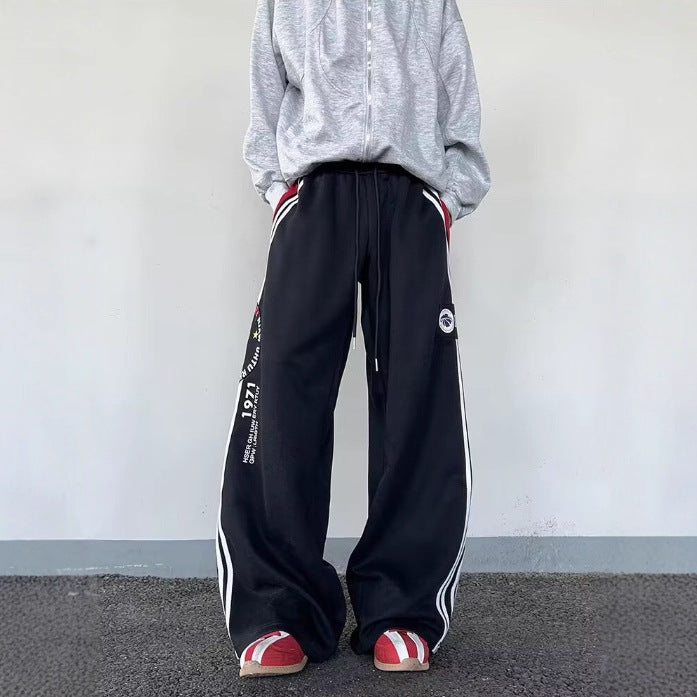 Loose Casual Side Stripe Straight Wide-leg Pants For Autumn And Winter