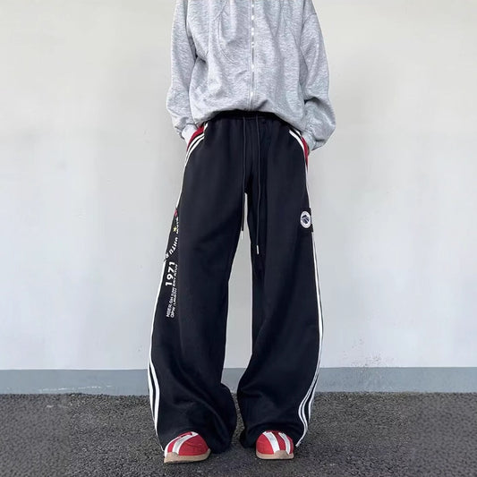 Loose Casual Side Stripe Straight Wide-leg Pants For Autumn And Winter