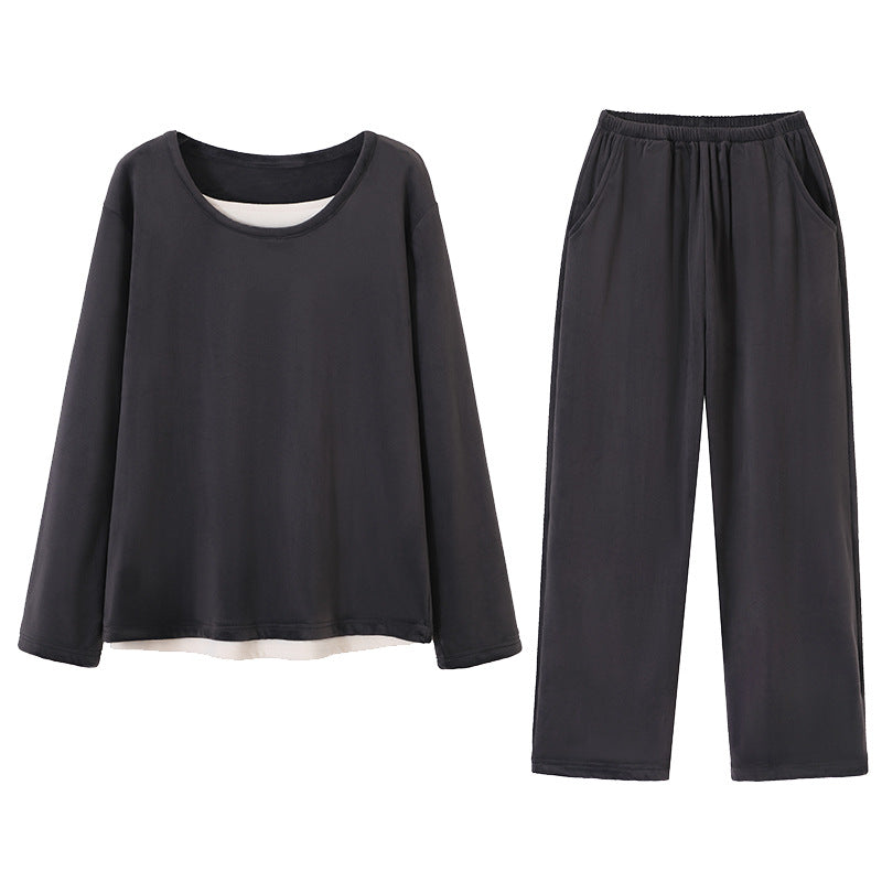 Womens Solid-Color Casual Plus-Size Loose Pajama Set