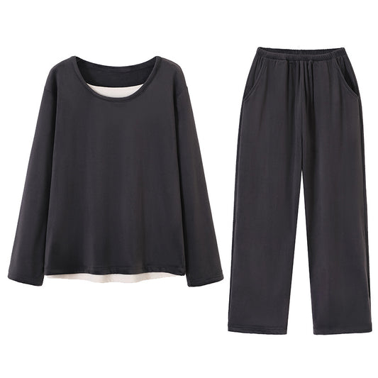 Womens Solid-Color Casual Plus-Size Loose Pajama Set