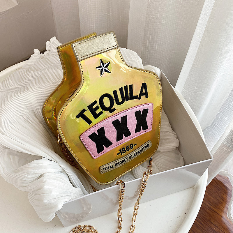 Laser Sequined Wine Bottle Shoulder Bag Creative