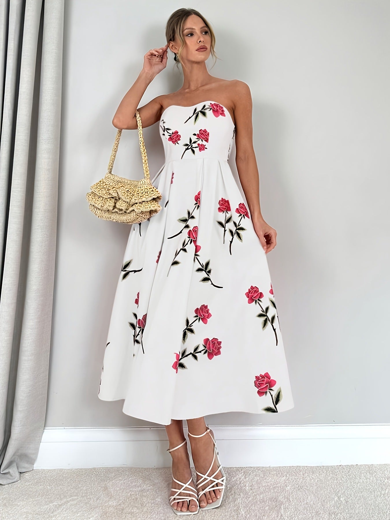 Elegant Line A-formet blomsterprint til kvinder
