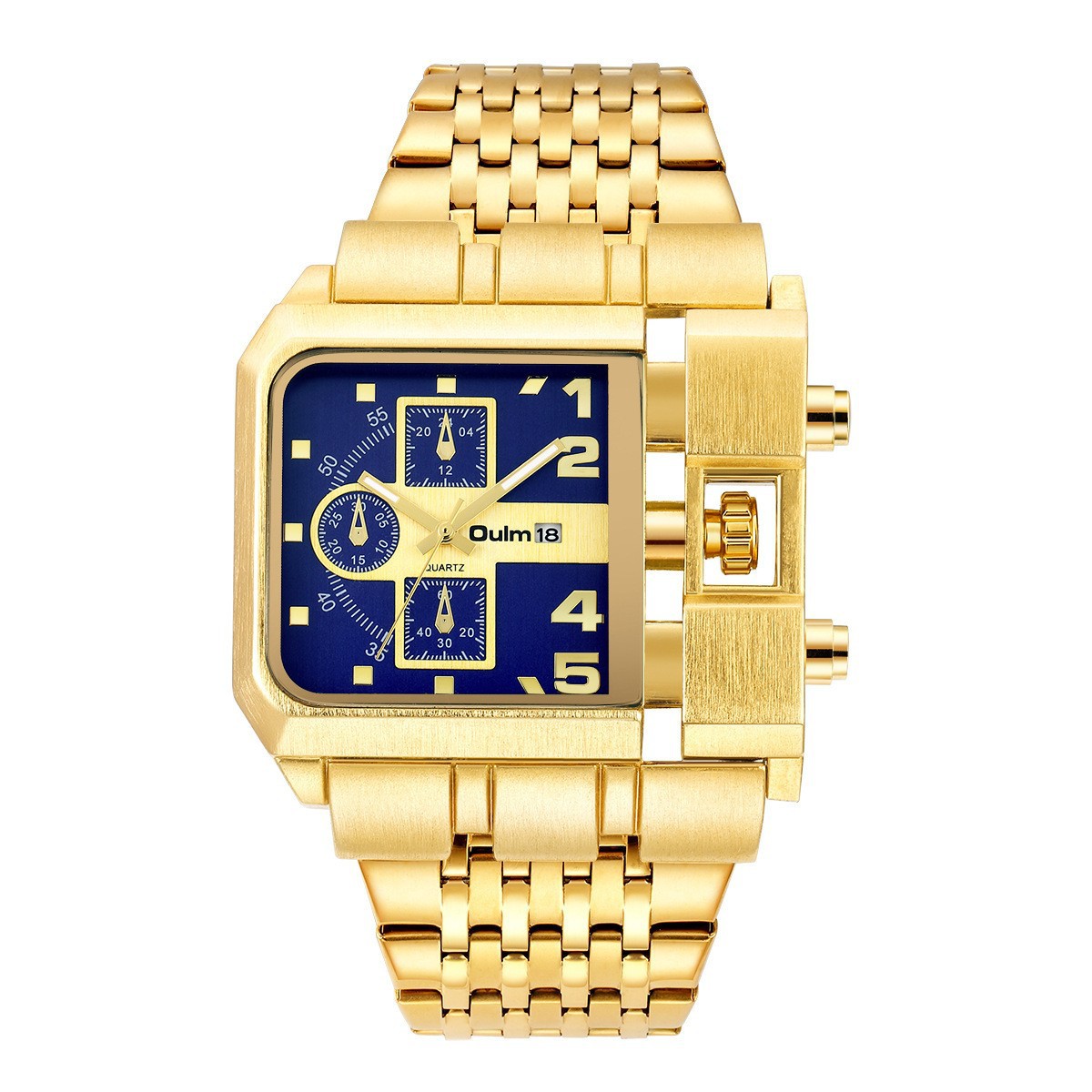 Steel-band Square Quartz Mens Watch With Calendar