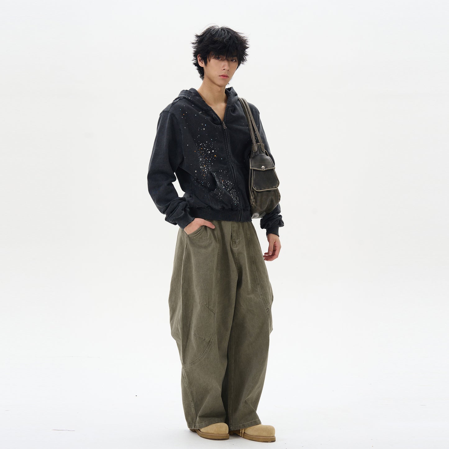 Green Brown Loose Matchet Pants Men And Women
